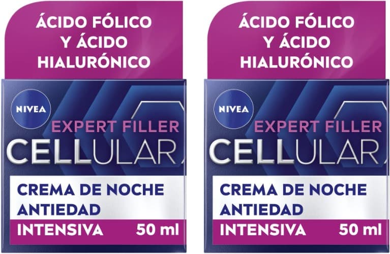 NIVEA Hyaluron Cellular Expert Filler creme noturno, creme antirrugas com ácido hialurónico e ácido fólico, creme anti-idade com efeito de enchimento em 24 horas, 50 ml x 2