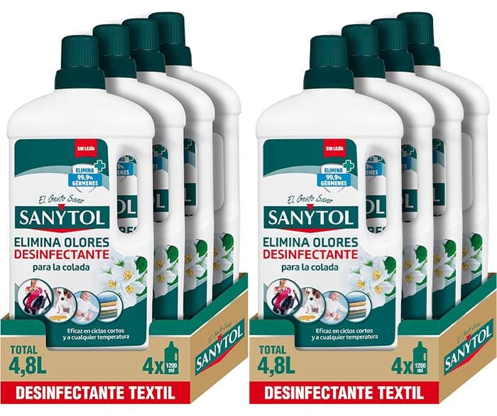 Sanytol Desinfetante têxtil, elimina germes e maus odores da roupa sem lixívia, 1.2 L x 8, 9.6L no total