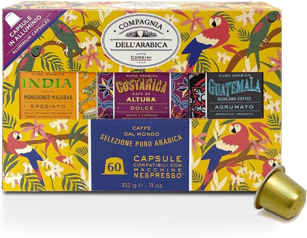 Caffè Corsini - 60 cápsulas, compatíveis com nespresso mono-origem sortidas, 100% árabe, 6 caixas de 10 cápsulas, 312 g