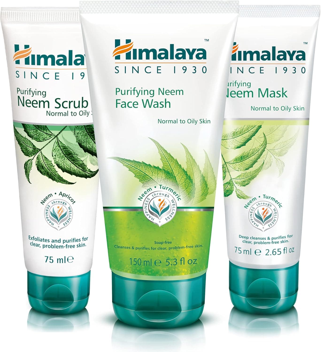 Himalaya Neem Face Wash Gel, Scrub and Mask - Solução natural sem sabão para homens e mulheres - Ajuda a minimizar, controlar e prevenir a acne - Conjunto de 3 (Total Acne Solution Set-Gel)