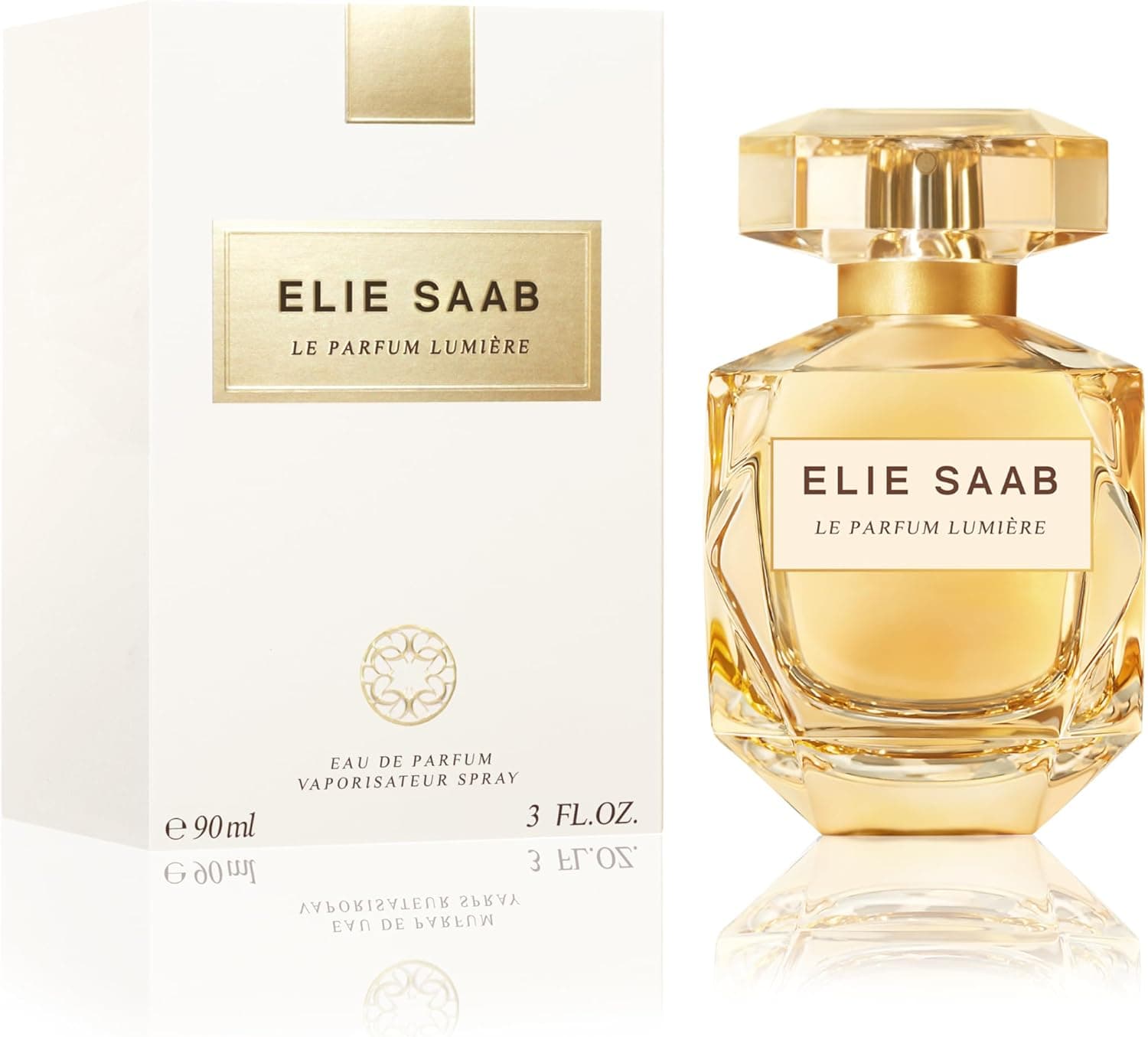 Elie Saab Le Parfum Lumière 90 ml, Eau de Parfum de mulher, fragrância floral madeirada, notas deslumbrantes de Ylang-Ylang, jasmim e madeira de âmbar, garrafa de vidro transparente