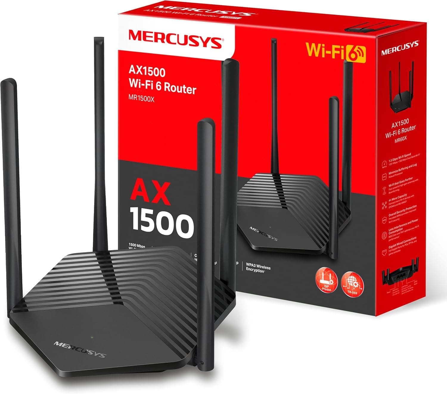 MERCUSYS MR1500X Router Wi-Fi 6 de banda dupla AX1500, velocidade 1,5 Gbps, economia de energia, beamforming, WPA3, instalação fácil, MU-MIMO