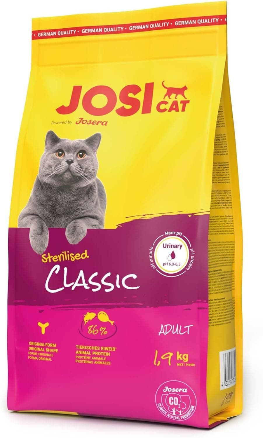 JosiCat Sterilised Classic | Ração seca premium para gato adulto esterilizado com aves e salmão 1,9 kg