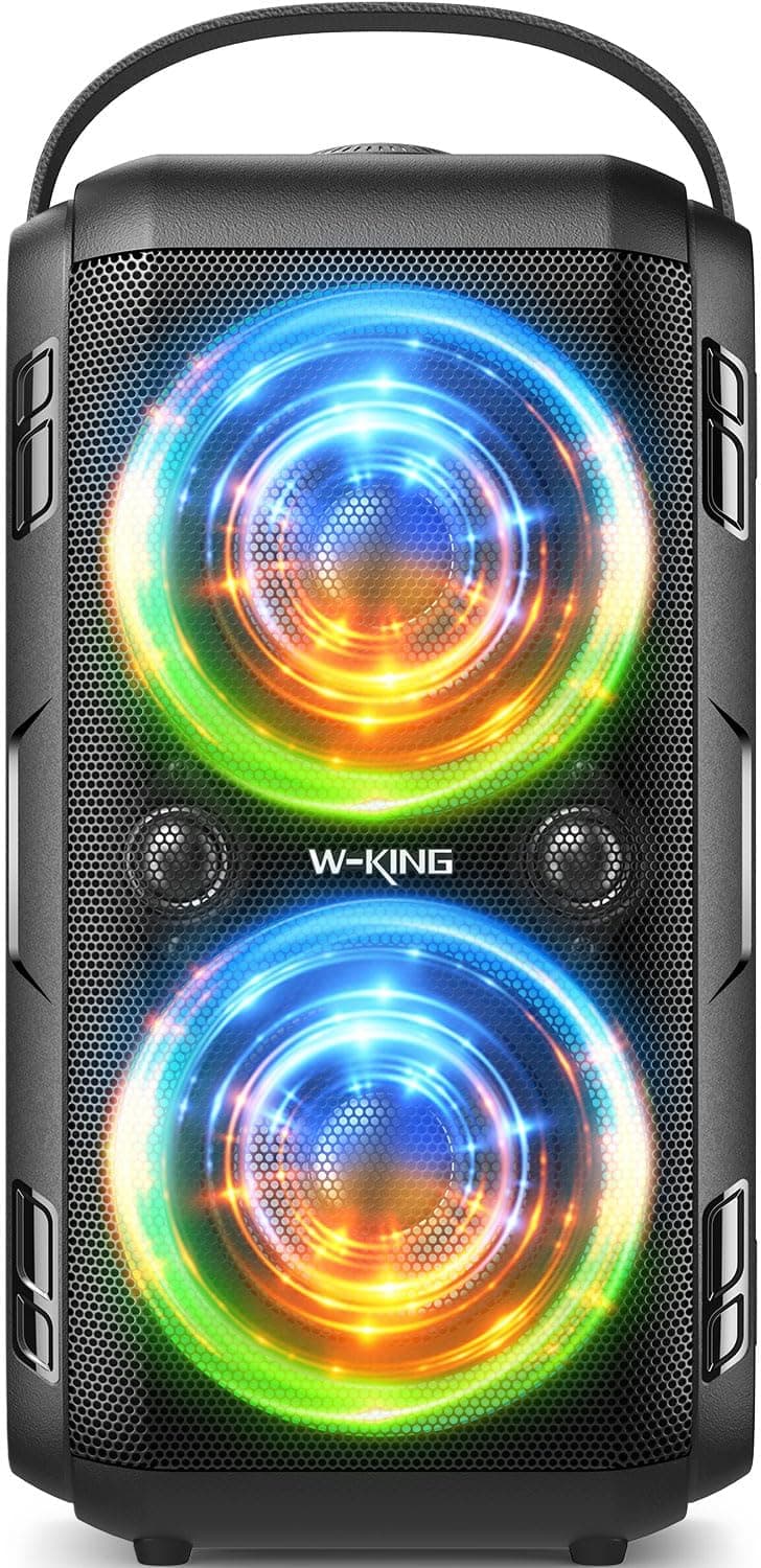 W-KING Altifalante Bluetooth portátil potente, (180 W pico) 80 W Punchy Bass, altifalantes sem fios grandes com som de 105 dB, luzes LED coloridas, 24 h de jogo, memória USB para festas, AUX, EQ
