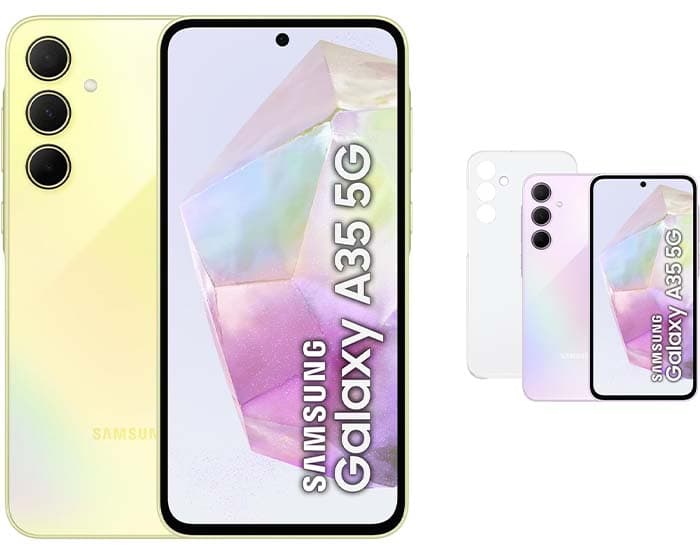 Samsung Galaxy A35 5G 256GB capa transparente - telemóvel Android, smartphone livre, 8 GB RAM, bateria 2 dias de duração, câmara 50 MP, amarelo 