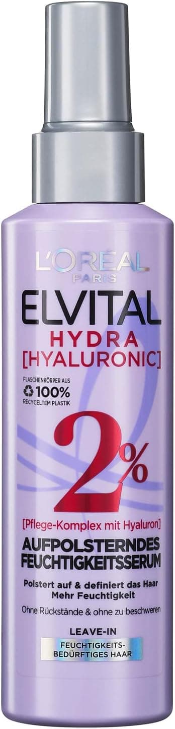 L'Oréal Paris Elvital Spray hidratante para cabelos brilhantes, soro com ácido hialurónico Hydra Hyaluronic, 150 ml