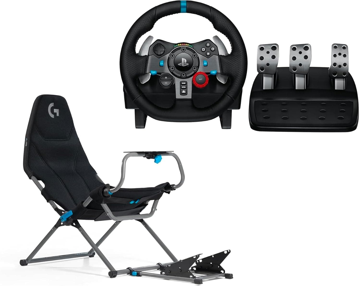 Logitech G Logitech G29 Driving Force Racing Wheel for PlayStation 4, PlayStation 3 and PC + Playseat Challenge X, Edition UE tomada - preto
