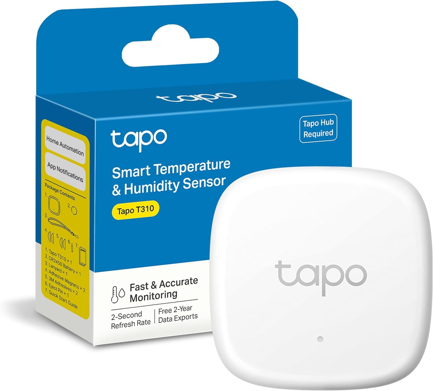 TP-Link Tapo T310 - Sensor de temperatura e humidade Wi-Fi inteligente, alta precisão, controlo à distância, bateria longa duração (requer Hub)