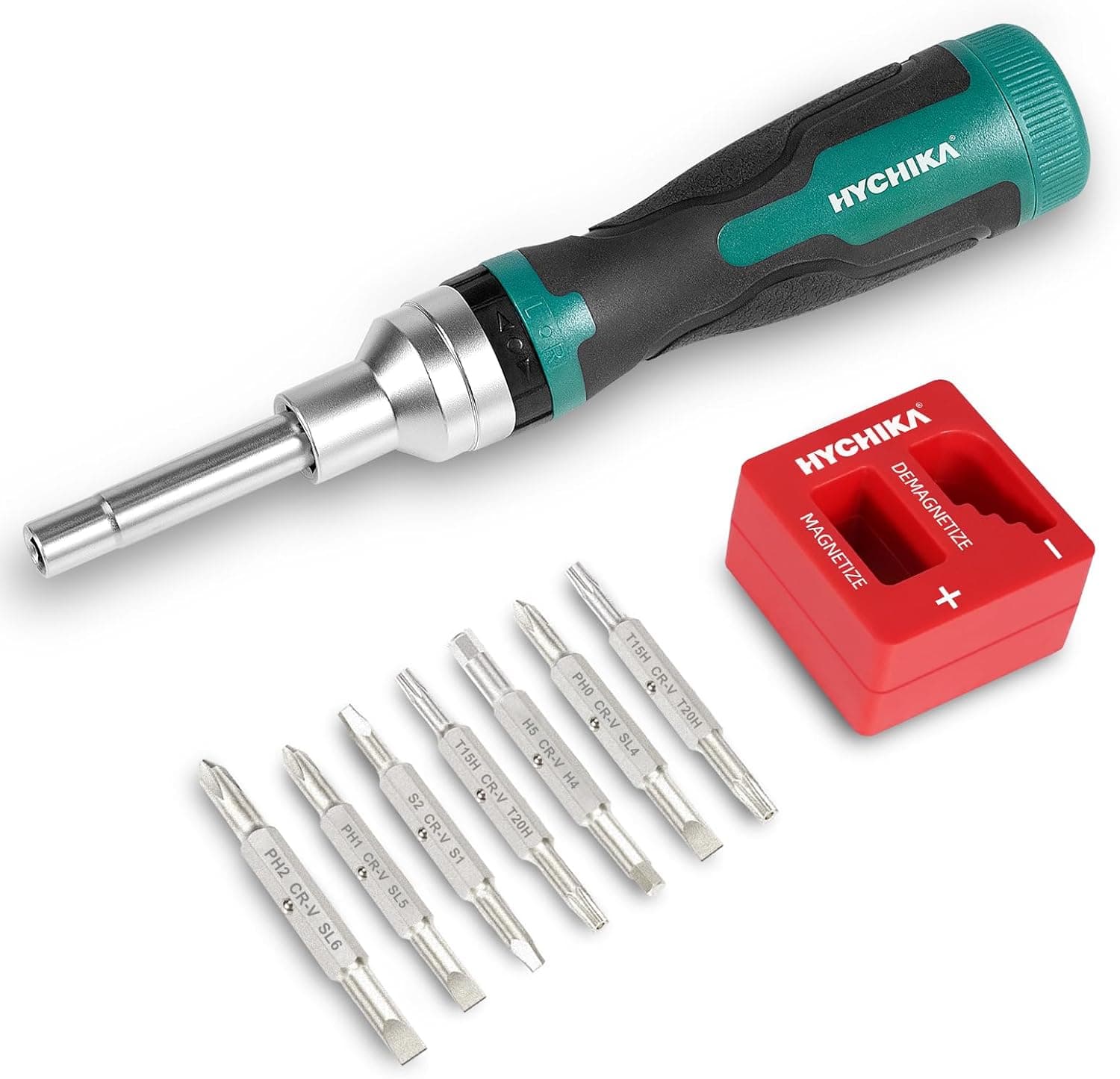 Chave de fenda de catraca HYCHIKA de 16 em 1, conjunto de chaves de fenda de catraca magnética com pontas Phillips, ranhuradas, Torx, quadradas, hexagonais e chave de fenda de ponta dupla