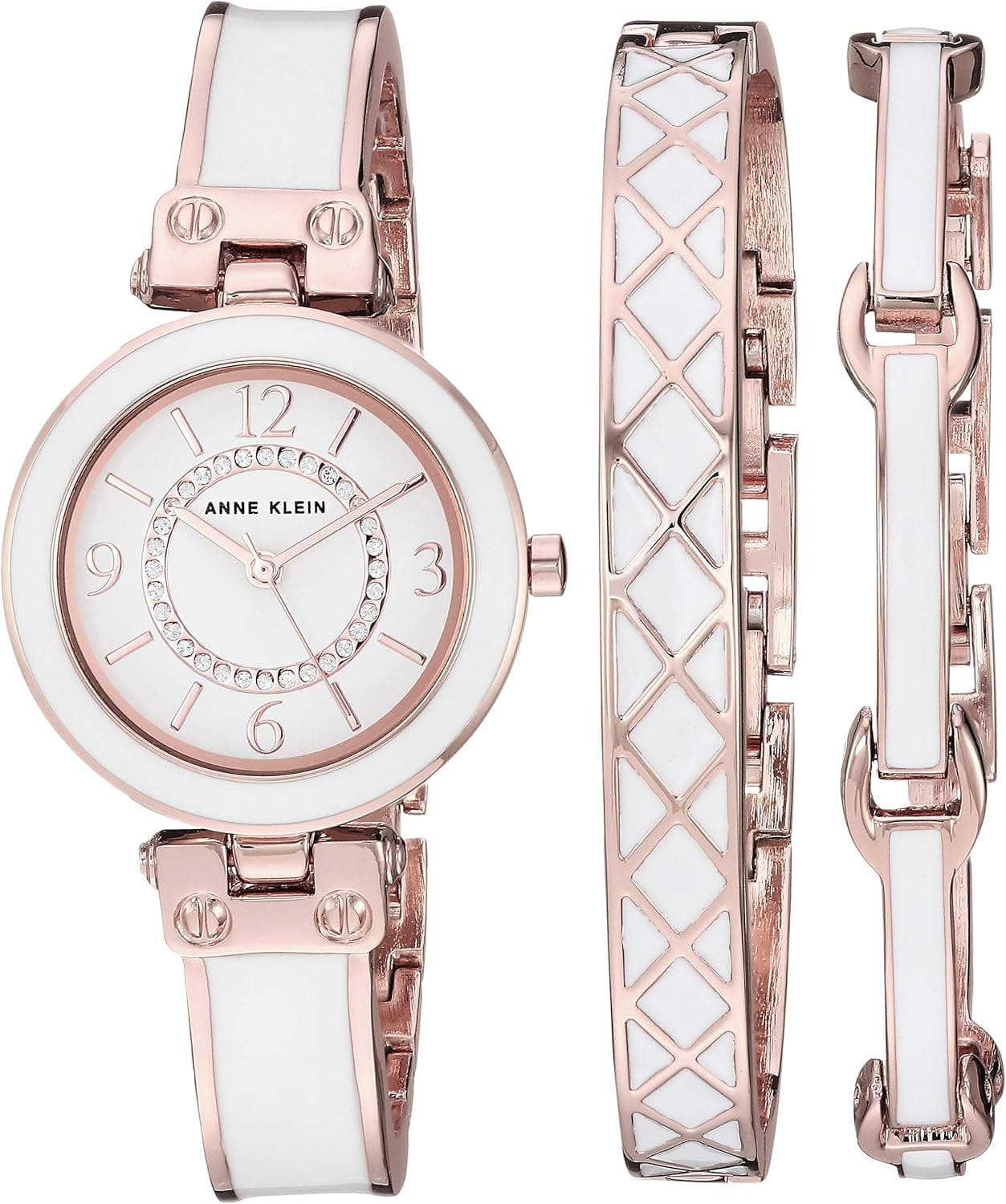 Anne Klein Conjunto de relógio e pulseira com cristais Swarovski para mulher