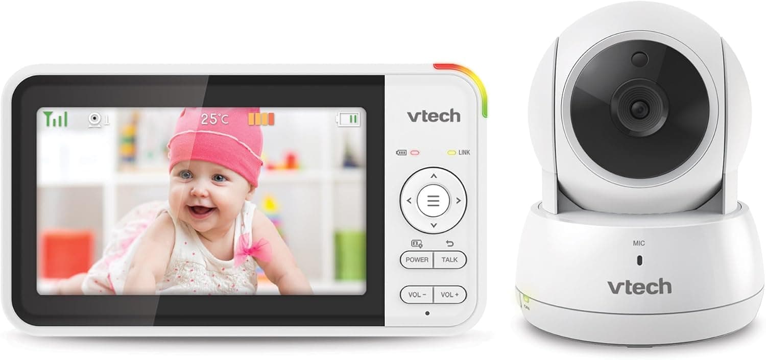 VTECH VM924 Câmara de vigilância para bebé, 2600 mAh monitor de bebé com câmara de vigilância para bebés monitor sem fios de vídeo com LCD de 5" inteligente VOX visão noturna
