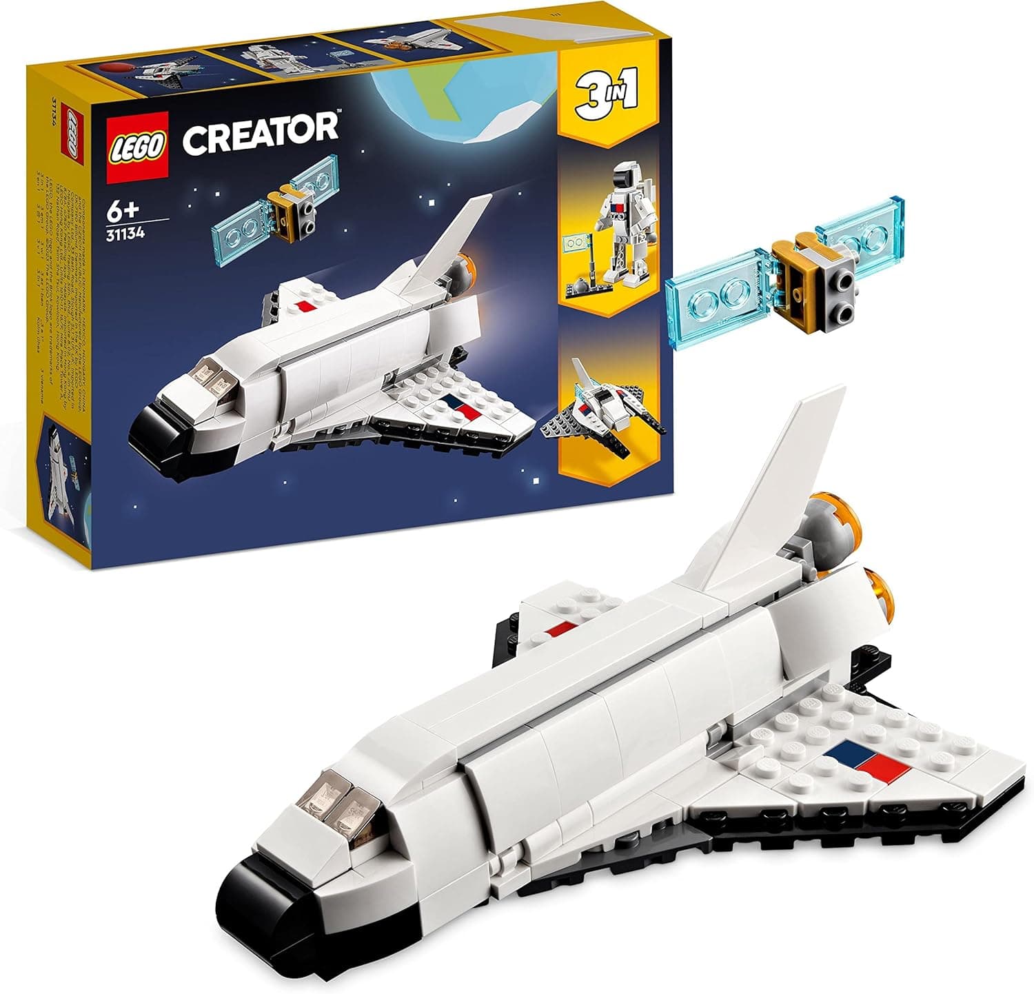 LEGO Creator 3 em 1 lançadeira espacial, figura de astronauta ou navio de brinquedo, conjunto de construção para meninos e meninas de 6 anos ou mais, presente criativo infantil 31134