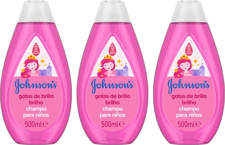 Johnson's Baby Gotas de Brilho | Champô infantil sem sulfatos com óleo de argão para cabelo suave, 500 ml x 3
