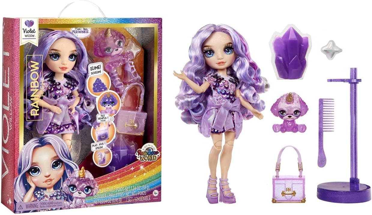 Rainnbow High Fashion Doll with Slime & Animal de estimação - Violet (roxo) - boneca cintilante de 28 cm com céu brilhante, animal de estimação mágico e acessórios de moda - brinquedo infantil - 4-12