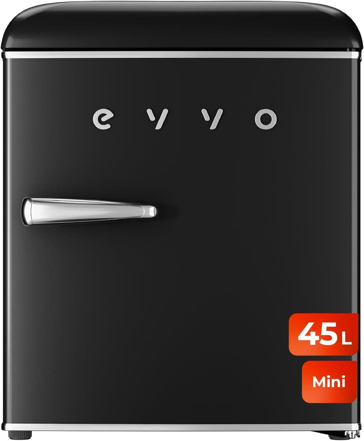 EVVO Mini frigorífico retro 45 litros de capacidade, design vintage, baixo consumo, silencioso, controlo de temperatura, organizador de espaços, frigorífico mini F20 retro cor preta