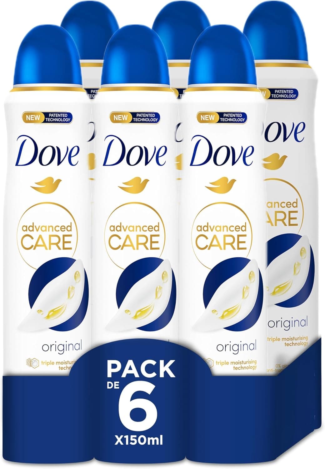 Dove Advanced Care desodorizante original proteção 72 horas spray 150 ml, embalagem de 6 unidades