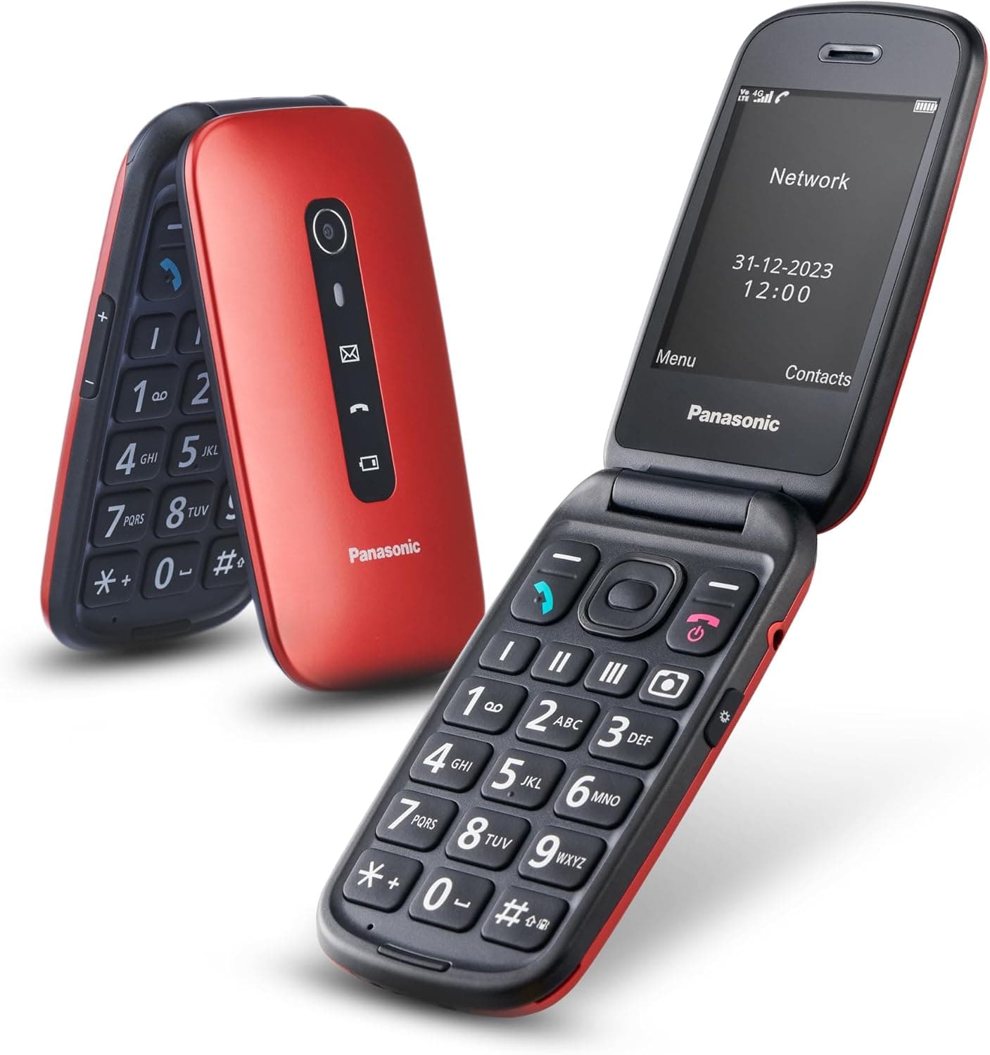 Panasonic KX-TU550EXR 4G Essentials Clamshell Mobile Phone para idosos, câmera de 1,2 MP, com tela grande de 2,8 ", 300 horas em standby, vermelho