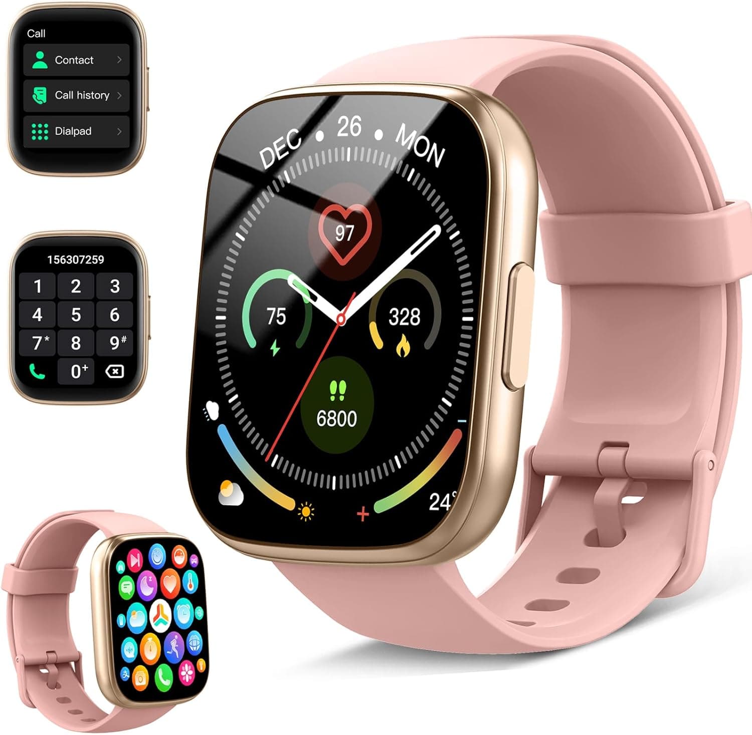 Relógio inteligente homem mulher, 1,95" Smartwatch com chamadas Bluetooth, 110 modos desportivos pulseira com ecrã tátil HD, podómetro, monitor de sono, impermeável IP68 para Android iOS, rosa