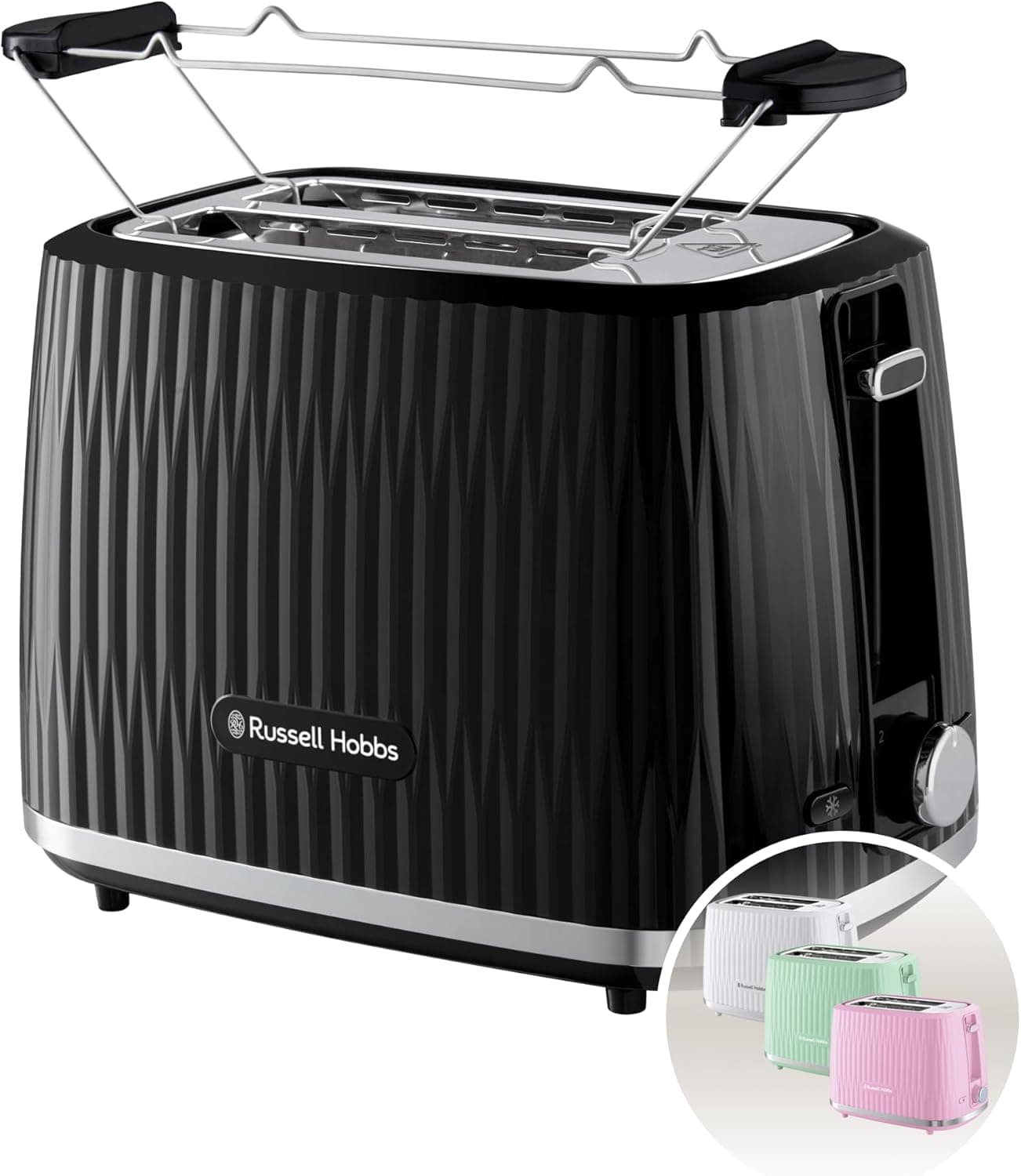 Russell Hobbs Torradeira para 2 fatias, 6 níveis torrado, função de extraelevação, descongelar, reaquecer e cancelar, bandeja de recolha de migas, aquecedores de pão incluído, preto, Eden 27371-56