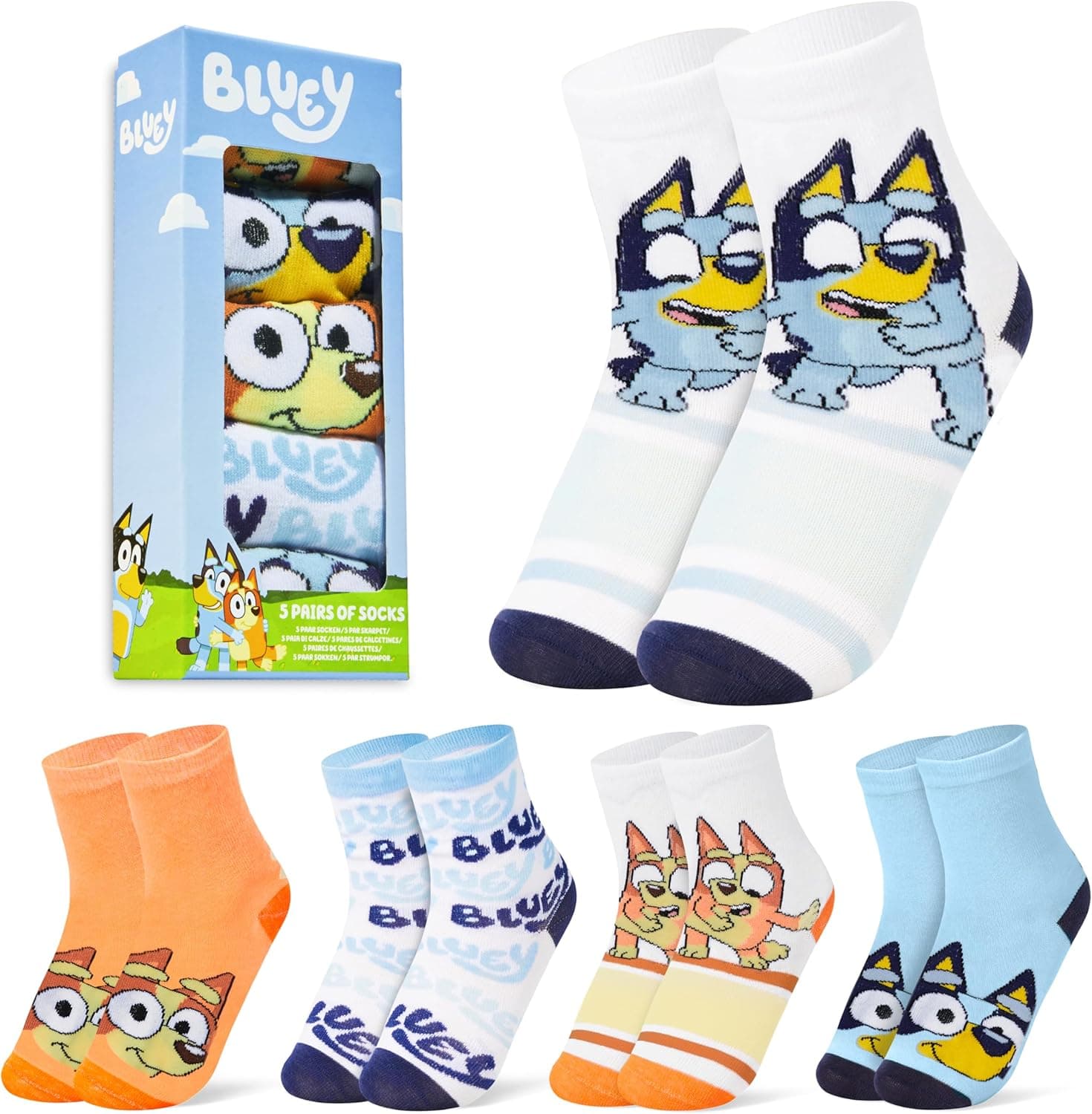 Bluey Meias divertidas respiráveis para meninas, conjunto de 5 - presentes para crianças, multicolorido
