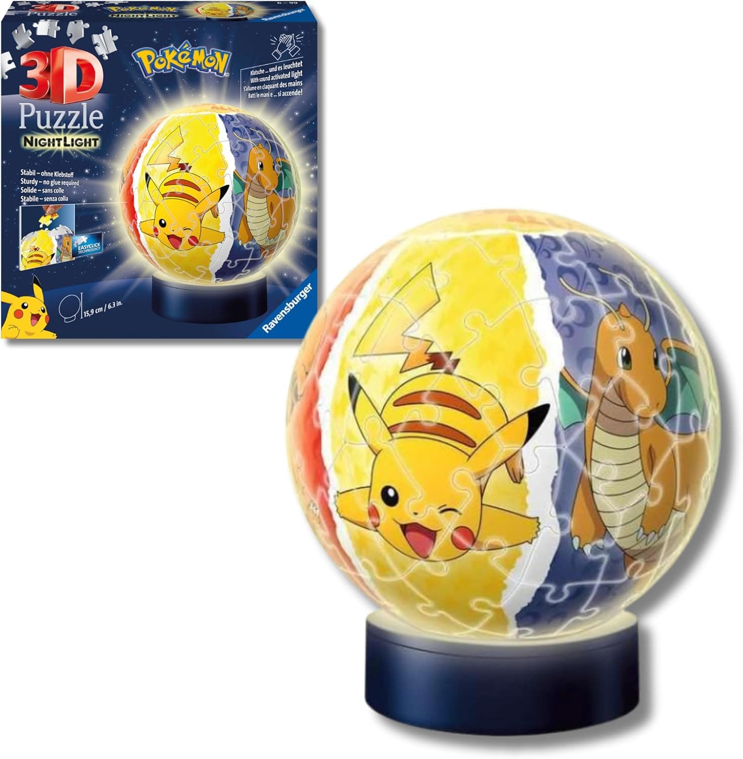 Ravensburger Pokémon Nightlamp 3D | Puzzle de 72 peças que se transforma em candeeiro LED decorativo para crianças a partir dos 6 anos