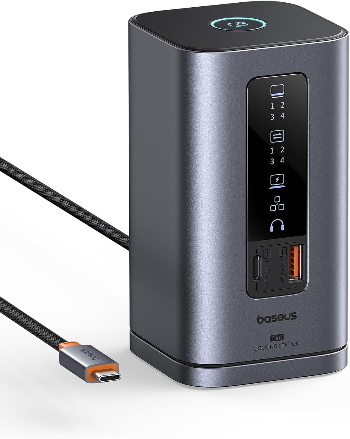 Baseus Docking Station, série Spacemate 11 em 1 estação de acoplamento de 3 monitores com 2 x HDMI 1 x DP 4K@60Hz, 3 x USB-A/C 10 Gbps, Ethernet de 1 Gbps, 100 W PD, HUB USB C para computador portátil
