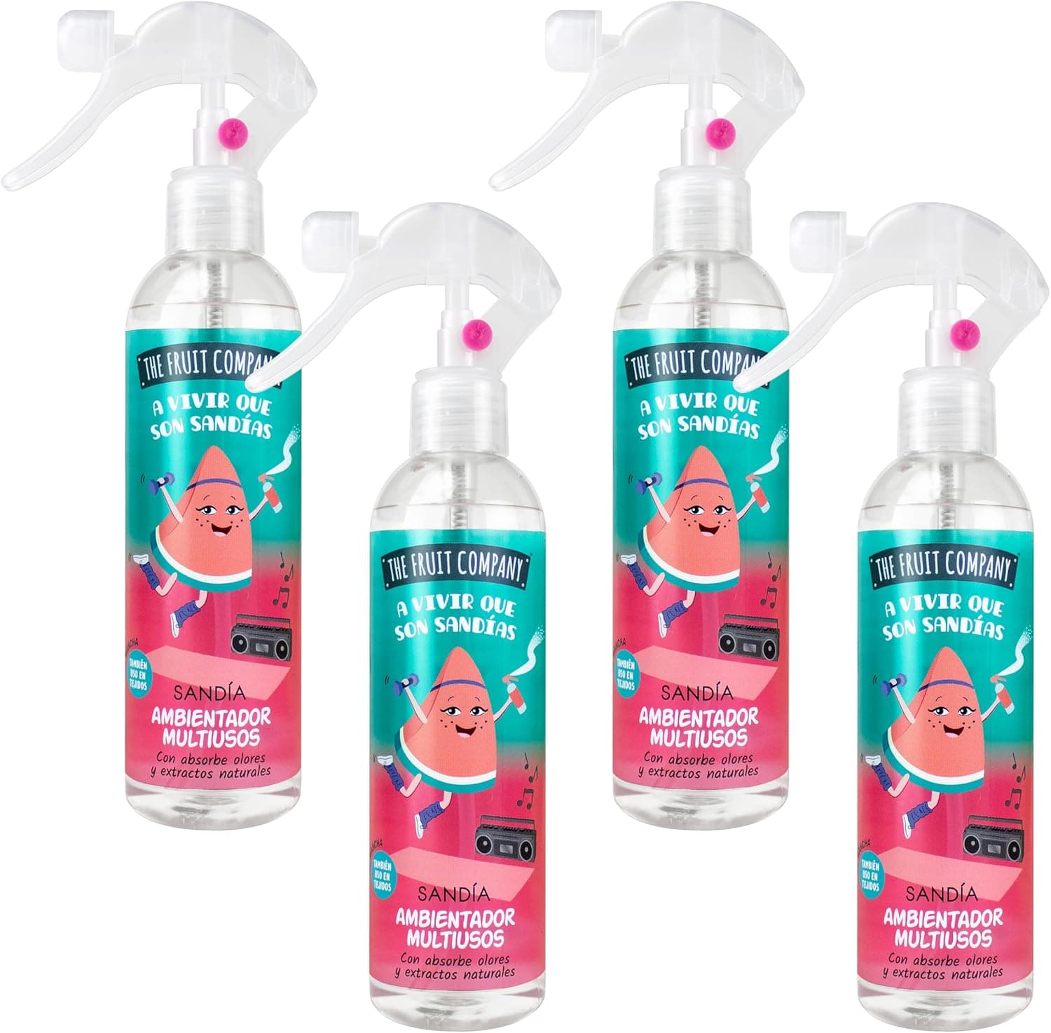 The Fruit Company - Ambientador em spray, melancia, conjunto de 4 unidades de 250 ml (1000 ml)