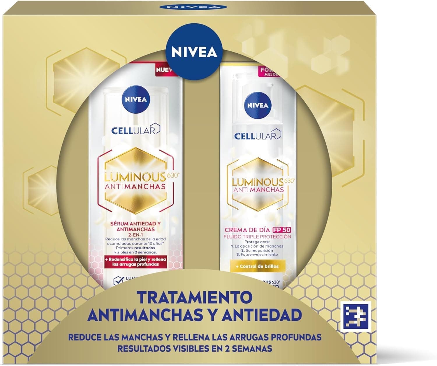 NIVEA Cellular LUMINOUS 630 Pack antimanchas, tratamento avançado, conjunto de presente com soro facial (1 x 30 ml) e creme de dia FP50 (1 x 40 ml) para uma pele uniforme e luminosa