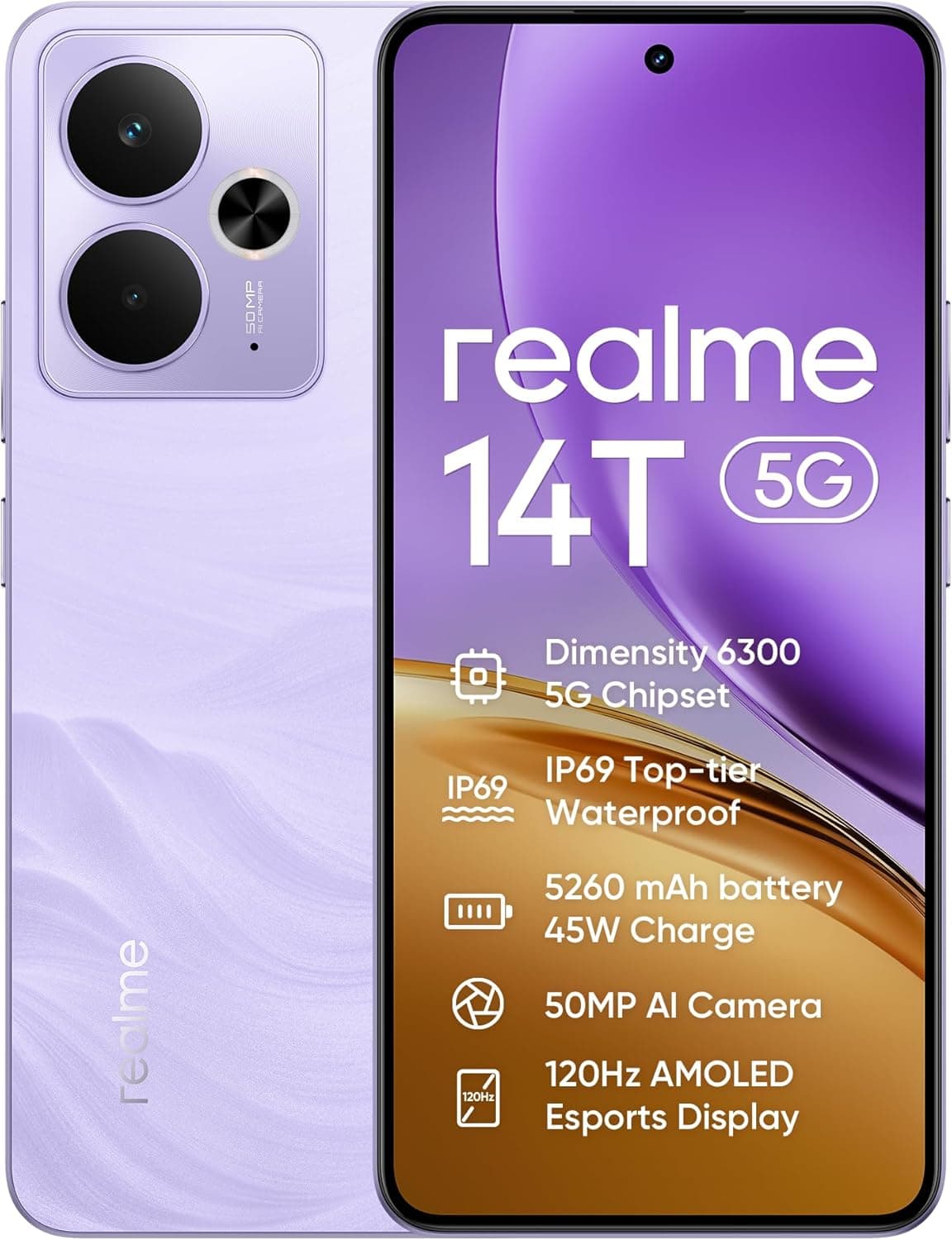 Realme 14T | Smartphone 5G com 8 GB RAM, 256 GB, ecrã AMOLED 120 Hz e câmara 50 MP