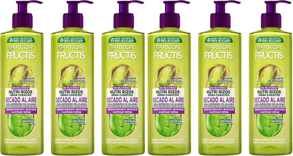 Garnier Fructis Nutri Rizos | Creme sem enxaguar para cabelo encaracolado ou ondulado com pectina de fruta e óleo de pistáchio, nutre e define, pack de 3 x 400 ml