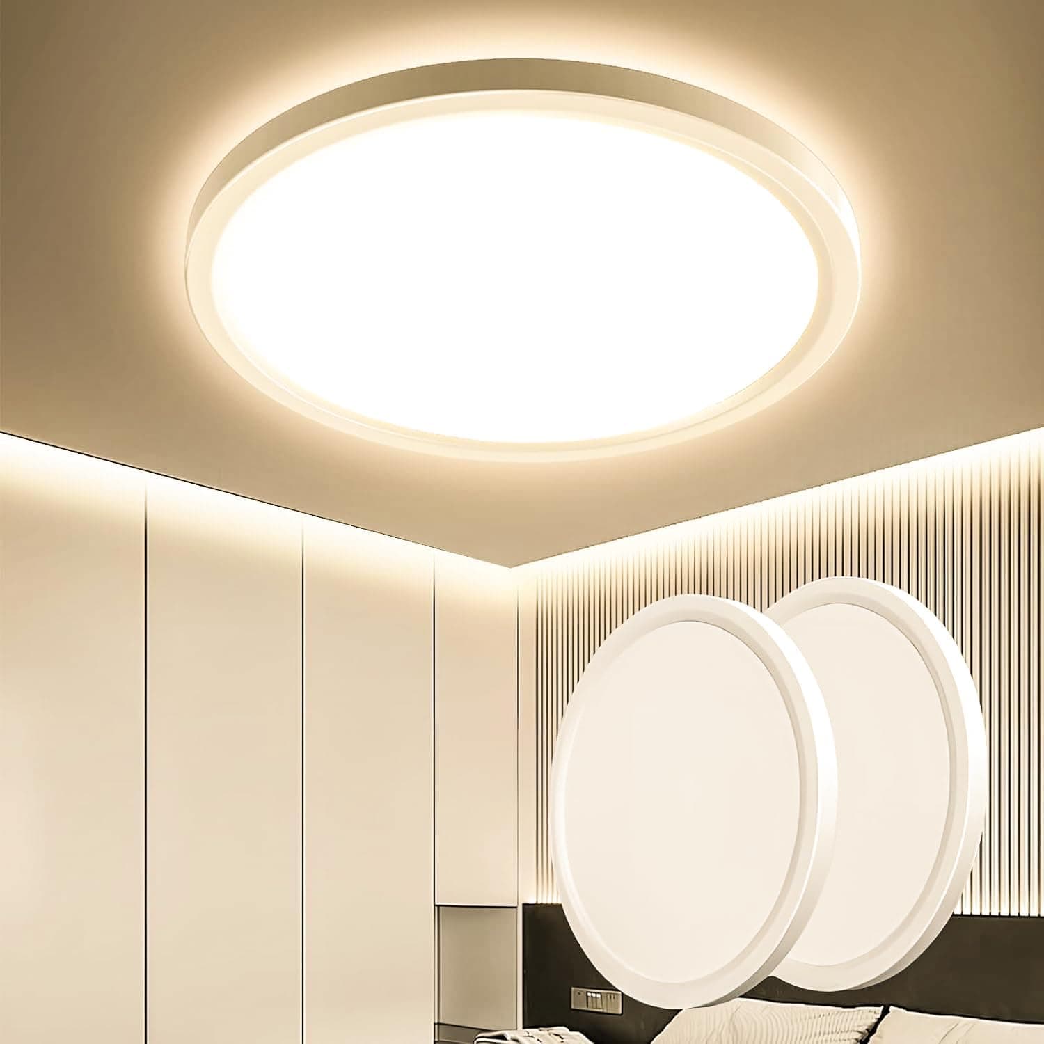 OTREN Plafon LED redondo Downlight painel de superfície, candeeiro de teto moderno 3000 K IP44 ultra fina luz LED para quarto casa de banho cozinha corredor sala de jantar sala Ø 218 mm - 2 unidades