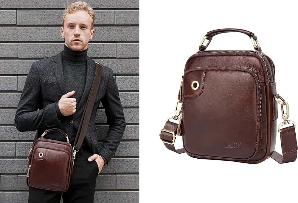 BAIGIO Mala de ombro para homens de couro genuíno vintage 