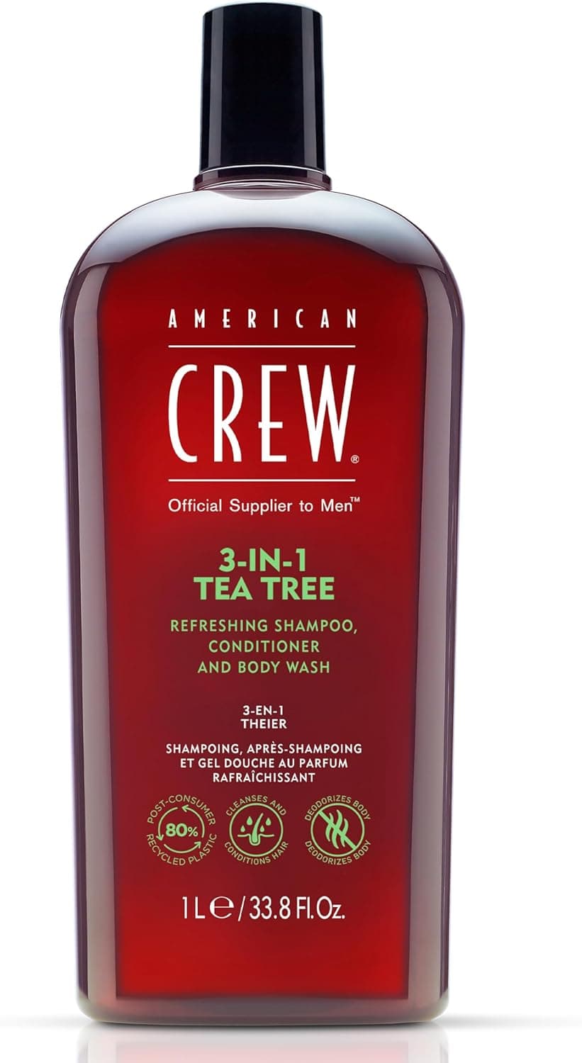 American Crew 3 em 1 Tea Tree champô, condicionador e gel de duche (árvore de chá) - 1 l