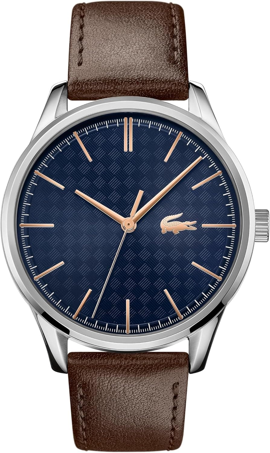 Lacoste Relógio analógico de quartzo para homem com correia em pele castanha - 2011046, azul, Correia
