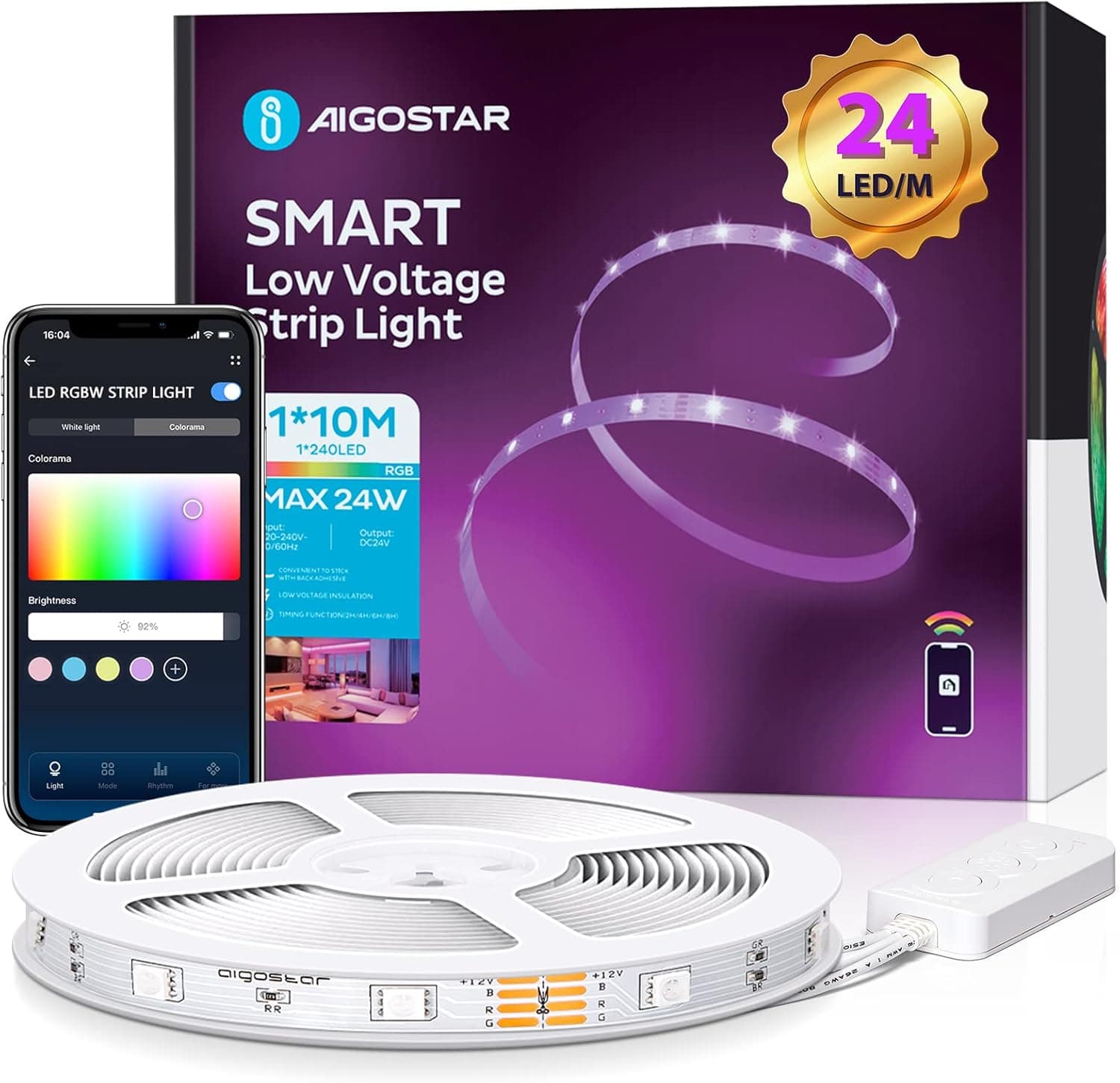 Aigostar Faixa LED Alexa 10 m, luzes LED para quarto inteligente compatível com Alexa, Google Assistant, música DIY, faixa LED RGB para quarto, cozinha, festa, bricolagem, decoração de casa 