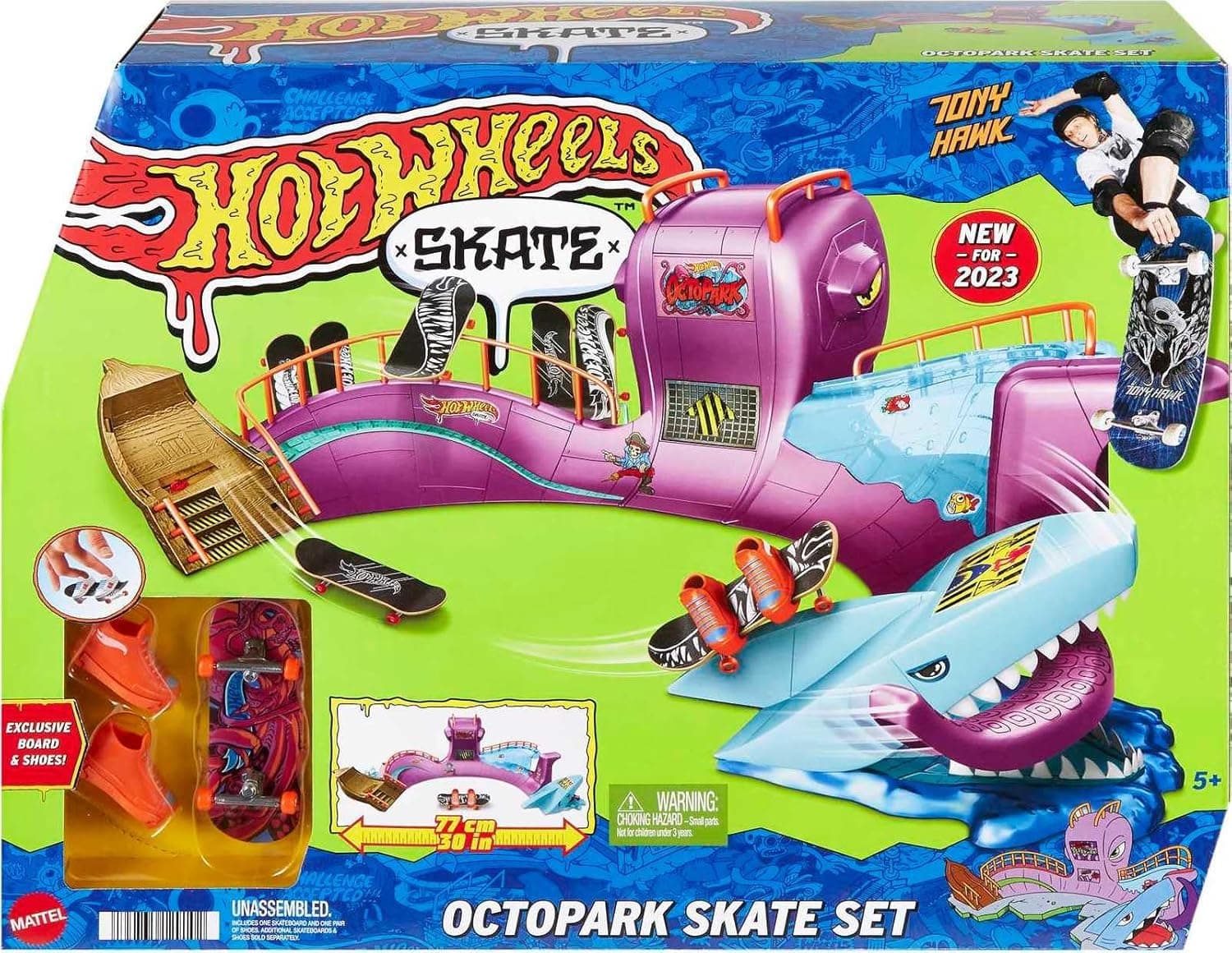 Hot Wheels Parque de skate polvo conjunto de jogo com skate de brinquedo e sapatilhas para dedos, 5 anos (Mattel HMK01)