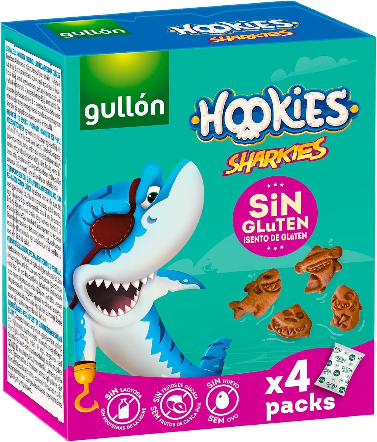 Gullón Hookies Sharkies Biscoitos sem glúten, 160 g (4 x 40 g)