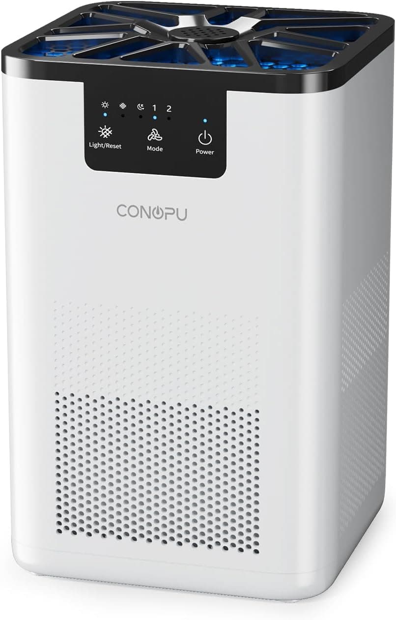 CONOPU Purificador de ar, filtro em 3 etapas, purificador de ar com função de aromaterapia, purificador de ar para alergias, pelo de animal, poeira, luz noturna, purificação do ar baixo consumo