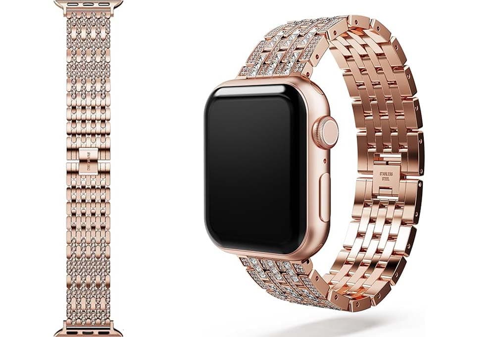 Swarovski Bling Princess | Pulseira com cristais para Apple Watch 40 mm e 41 mm acabamento dourado rosa
