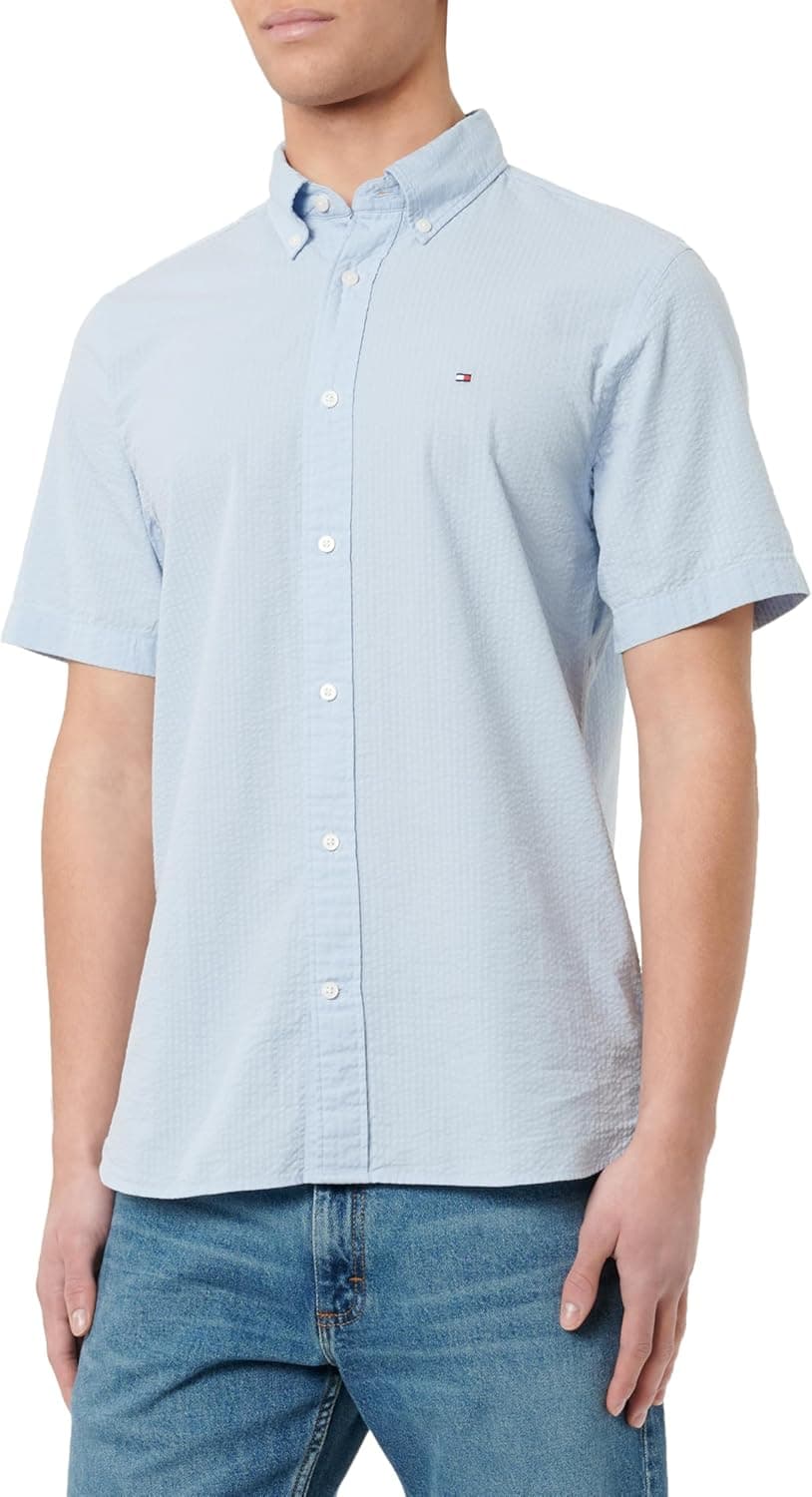 TOMMY HILFIGER Seersucker-Camisa com manga curta para homem