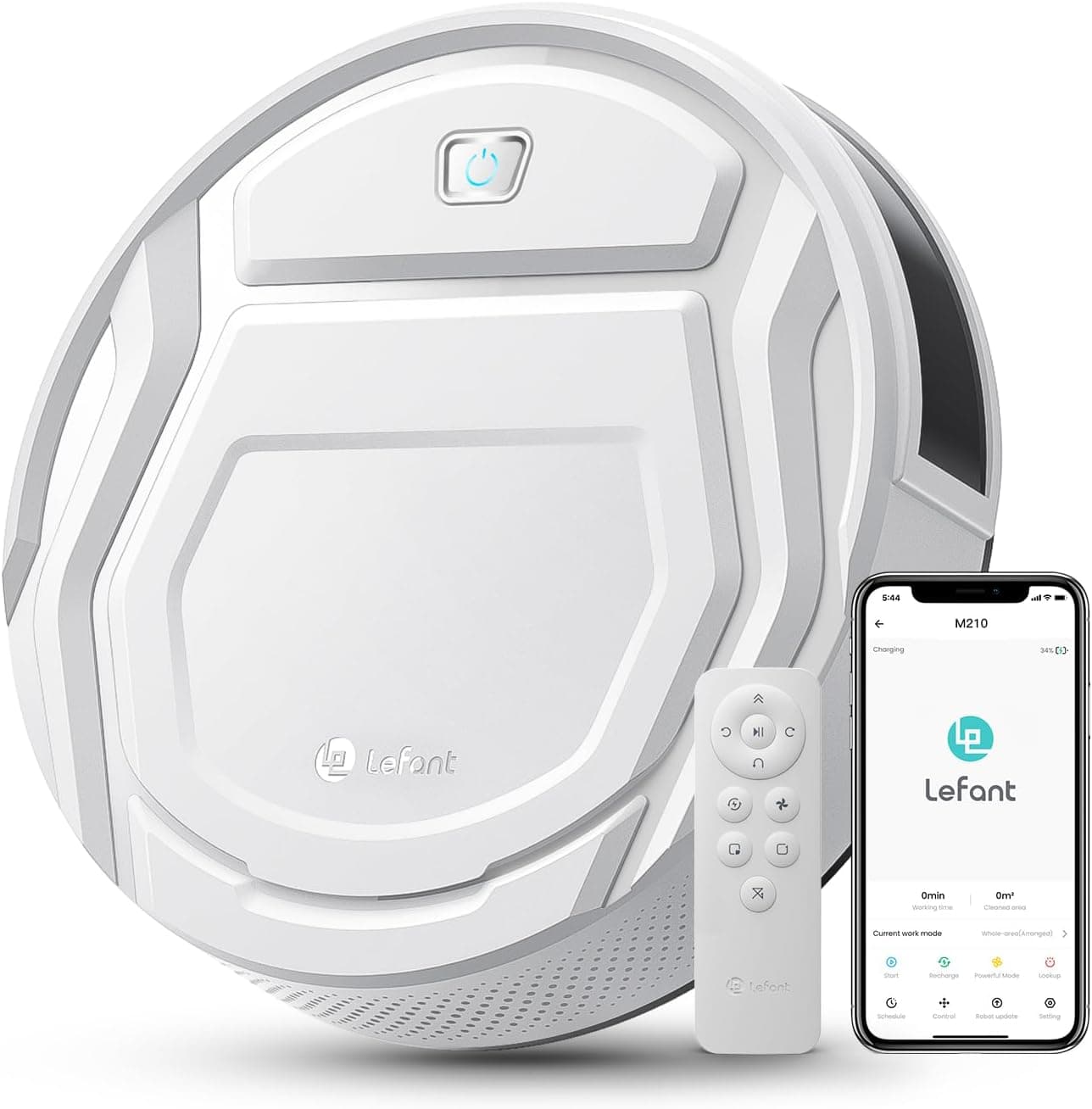 LEFANT Robot aspirador de pó, sucção 2200 Pa, autonomia 120 min, 6 modos de limpeza, Wi-Fi/App/Alexa, aspirador robot para pêlos de animais de estimação, cabelo e chão, M210P com controlo remoto