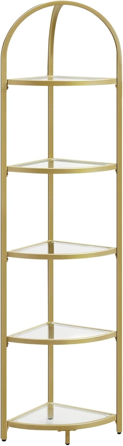 VASAGLE Prateleira de canto, prateleira para plantas de 5 andares, torre de prateleira de vidro independente, prateleiras de armazenamento altas para sala de estar, casa de banho, quarto, estilo