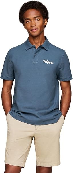 Tommy Hilfiger Polo de manga curta para homem Chainstitch regular Fit