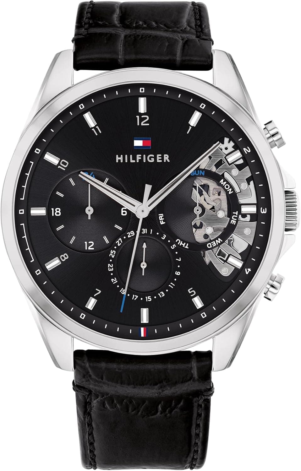 Tommy Hilfiger Relógio analógico multifuncional masculino de quartzo com malha de aço inoxidável e pulseira de couro