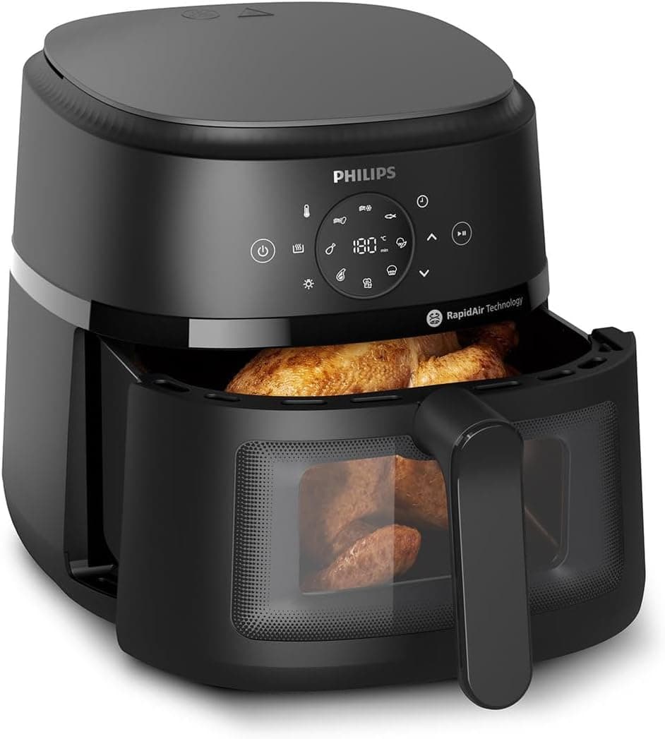 Philips Airfryer série 2000 6,2 l, 1700 W de potência, janela transparente, tecnologia RapidAir, ecrã táctil digital, 13 opções de cozedura, até 90% menos gordura, preto (NA230/00)