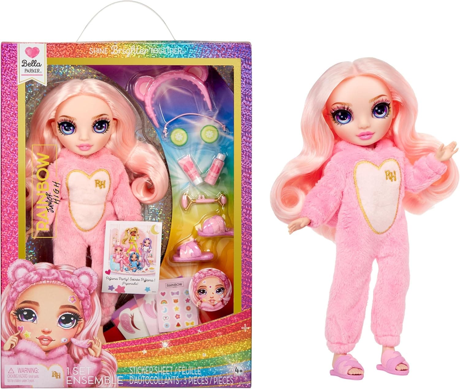 RAINBOW HIGH Junior High PJ Party - Bela (rosa) - boneca de 22 cm com pelele, sapatilhas e acessórios de jogo - brinquedo infantil - ideal para meninos e meninas dos 4 aos 12 anos