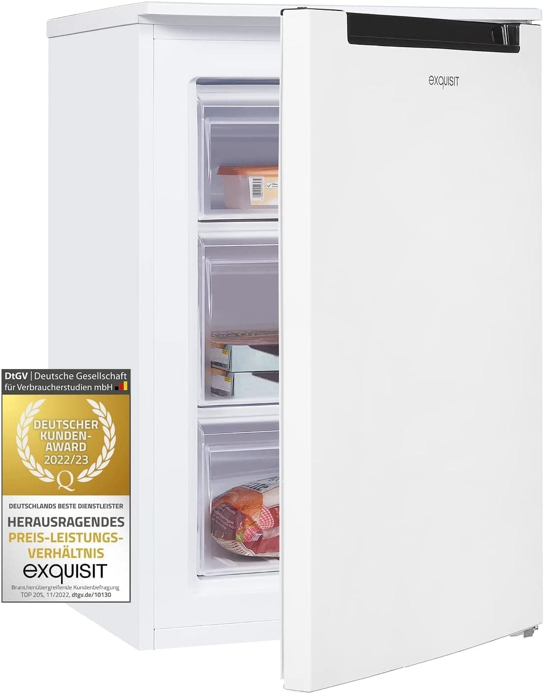 Exquisit Congelador Vertical 87L | Congelador com 3 gavetas, porta reversível e termostato ajustável