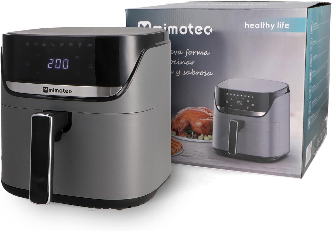 M mimotec Air Fryer Biota Touch Fritadeira de ar sem óleo, 2000 W, ecrã tátil, 8 menus digitais, temporizador 60 min regulável, 80-200 °C, redução de gordura para cozinha saudável