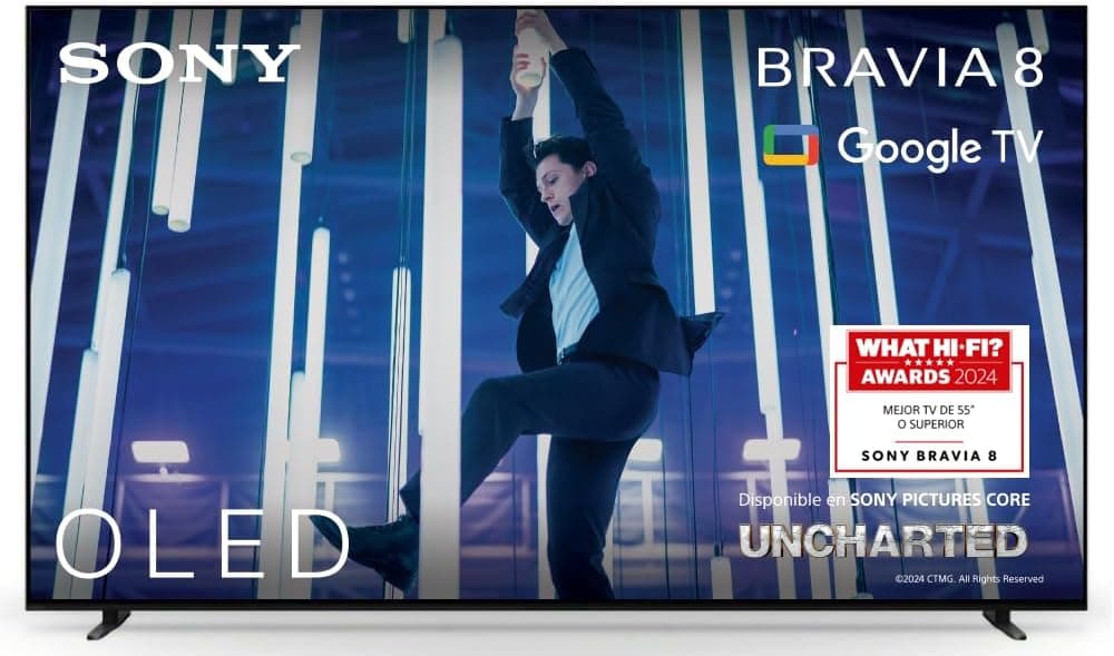 Sony BRAVIA 8 OLED de 55 polegadas 4K HDR Google Smart TV (2024), funções de jogo para PS5 e IMAX Enhanced, Dolby Vision Atmos, Chromecast, Apple AirPlay, 120Hz 55XR80
