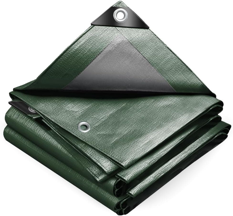 VOUNOT® Lona impermeável exterior, 4 x 6 m, toldo reforçado PE 240 g/m², proteção contra UV, com ilhoses de aço inoxidável, cobertura para lenha, móveis, jardim, piscina, veículos, verde e prateado
